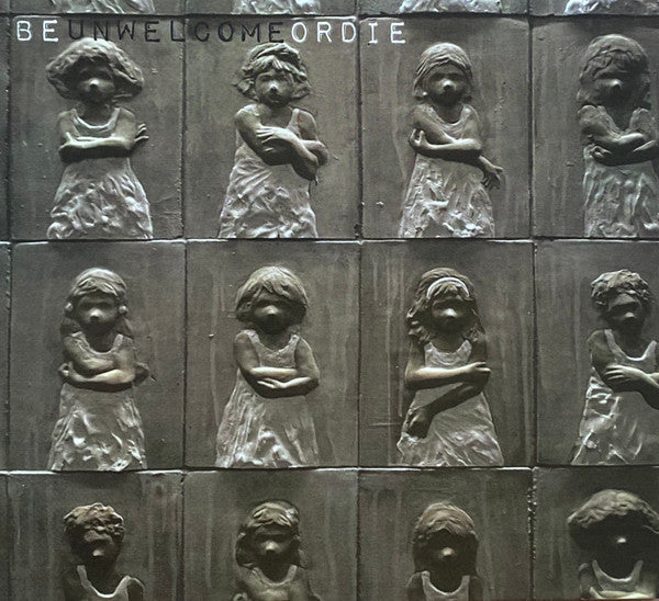 CD cover with repeating stone busts of children with arms crossed.