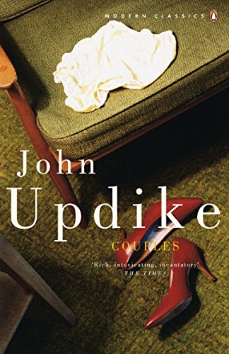 "Book cover with a green chair, crumpled white cloth, and a red high heel shoe."