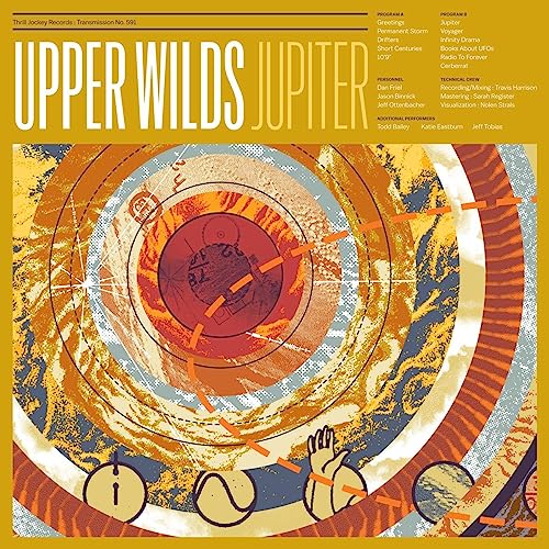 Gold vinyl record cover for Upper Wilds’ “Jupiter” with planetary artwork.