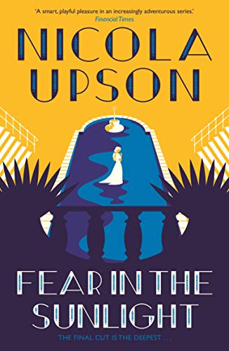 Book cover: yellow and blue illustration of a woman by a pool.