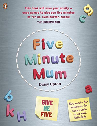 Book cover with colorful title "Five Minute Mum" and scattered magnetic letters.