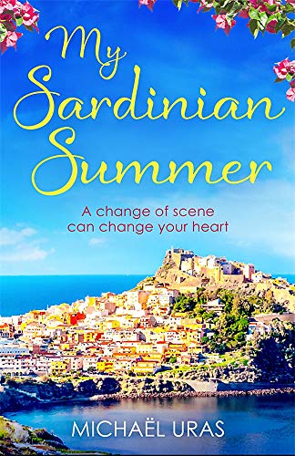 Book cover with a coastal Sardinian town and bright blue sky.