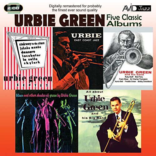 "CD cover featuring collage of five Urbie Green album covers with trumpet player images."