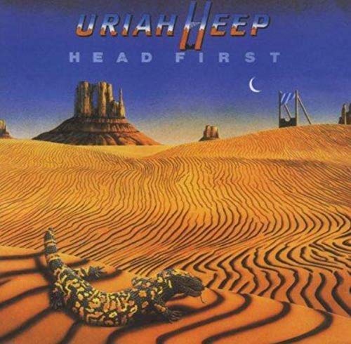 "Uriah Heep 'Head First' vinyl album cover featuring a lizard in a desert landscape."