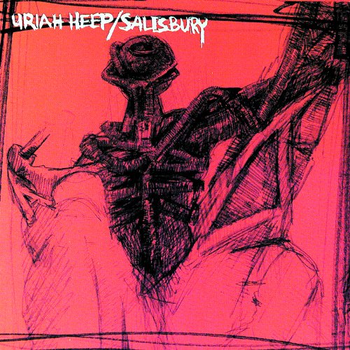 Black ink sketch of a skeletal figure on a vibrant red background.