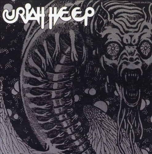 Vinyl album cover featuring a screaming face covered in cobwebs, with "Uriah Heep ...very 'eavy" text.