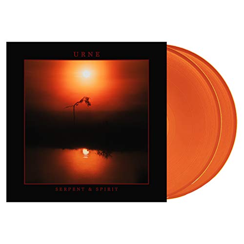 Vinyl record of Urne’s “Serpent & Spirit” with orange disc and sunset cover.