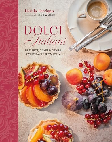 Cookbook cover featuring Italian desserts, fruit, and a cup of coffee.