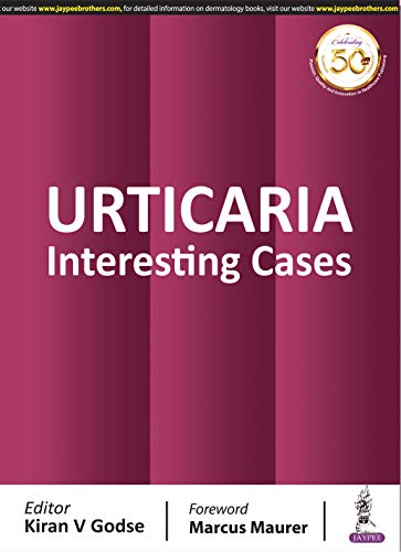 Book cover for "Urticaria: Interesting Cases" with a maroon and white design.