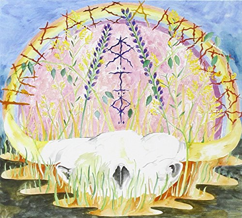 CD cover: skull with wildflowers before a sunburst and barbed wire.