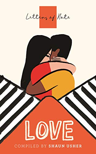 Book cover showing a couple embracing, emerging from a striped open envelope.