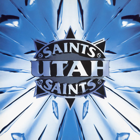 Album cover for Utah Saints, featuring blue radial burst and text.