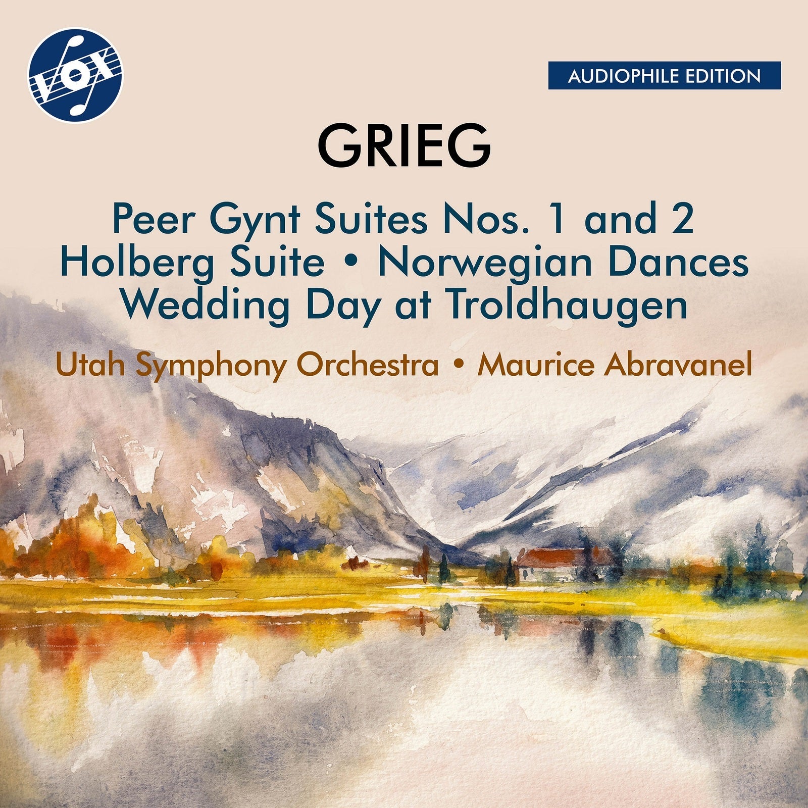 CD cover for Grieg’s “Peer Gynt” with a mountain landscape.