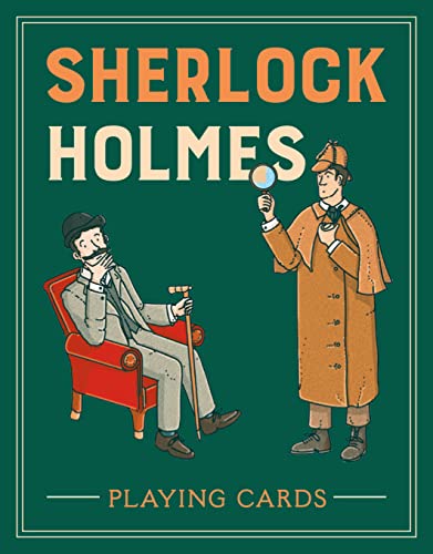 Sherlock Holmes playing cards box featuring illustrated detectives in brown tones.