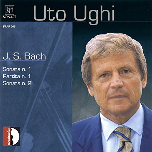 CD cover featuring portrait of violinist Uto Ughi and text: J.S. Bach.
