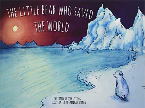 Book cover: a small polar bear stands before icy mountains and a red sun.