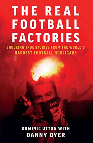 Book cover: red background, masked football fan with a flare in a crowd.