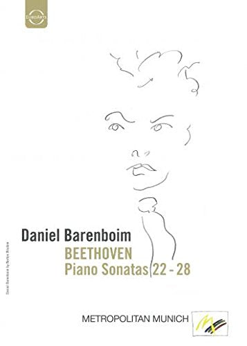 DVD cover featuring a minimalist line drawing of Beethoven and text for Daniel Barenboim.