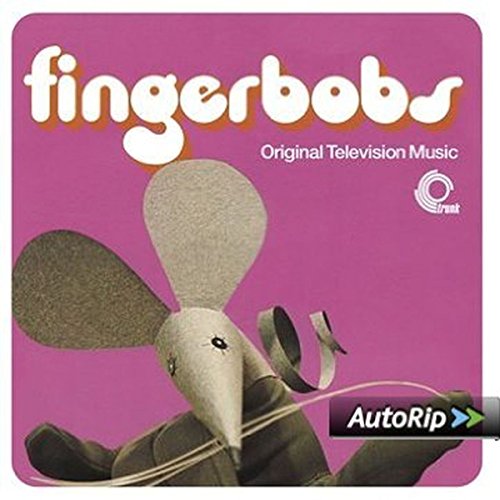"CD cover with a puppet mouse on a purple background, titled 'fingerbobs'."