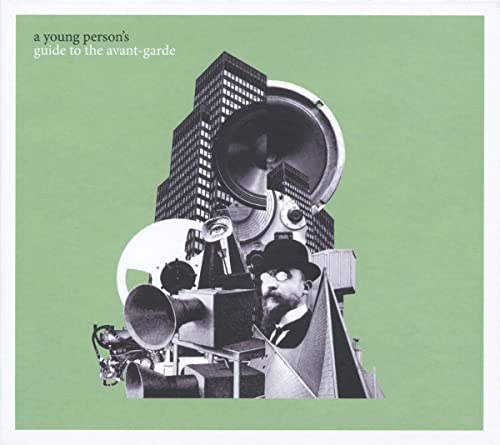 CD cover with surreal collage of buildings, speakers, and a man.