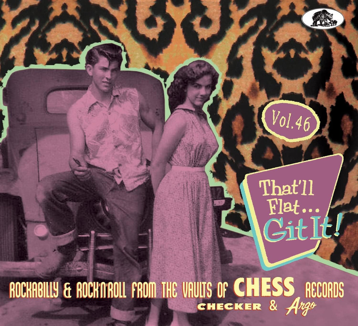 CD cover: 1950s couple, leopard print background, "That'll Flat Git It! Vol. 46".