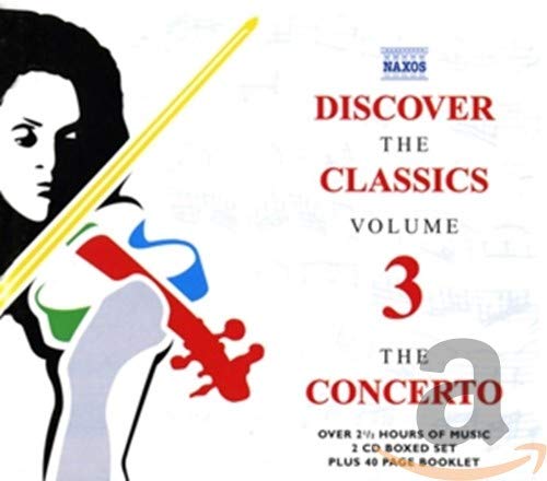 CD cover: woman’s profile, abstract violin, red text “Discover the Classics Volume 3”.