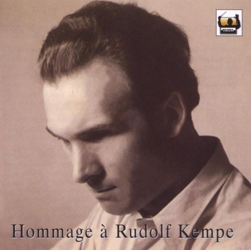 Sepia-toned portrait of a man, text reads "Hommage à Rudolf Kempe.