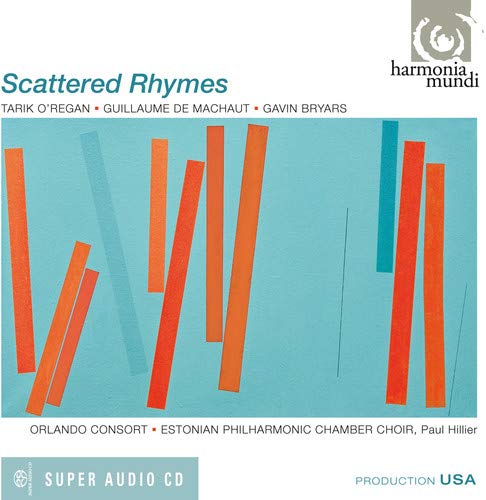 CD cover with abstract orange and teal lines, text “Scattered Rhymes”.