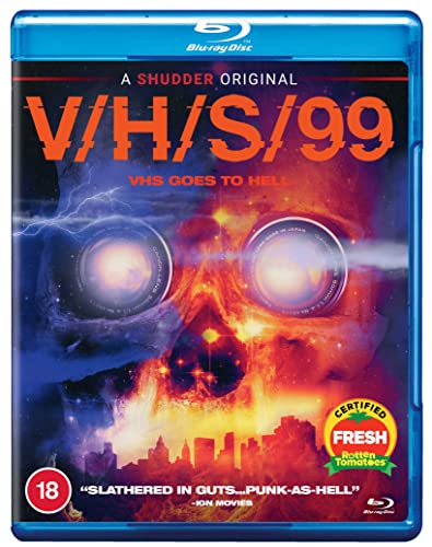 V/H/S/99" Blu-ray cover with a skull image and VHS tapes for eyes.