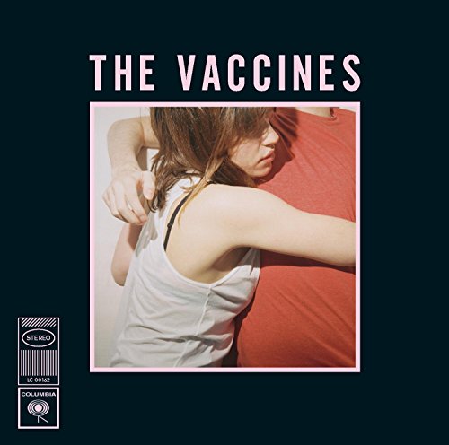 "Album cover with a man and woman, dark blue background, and 'The Vaccines' text."
