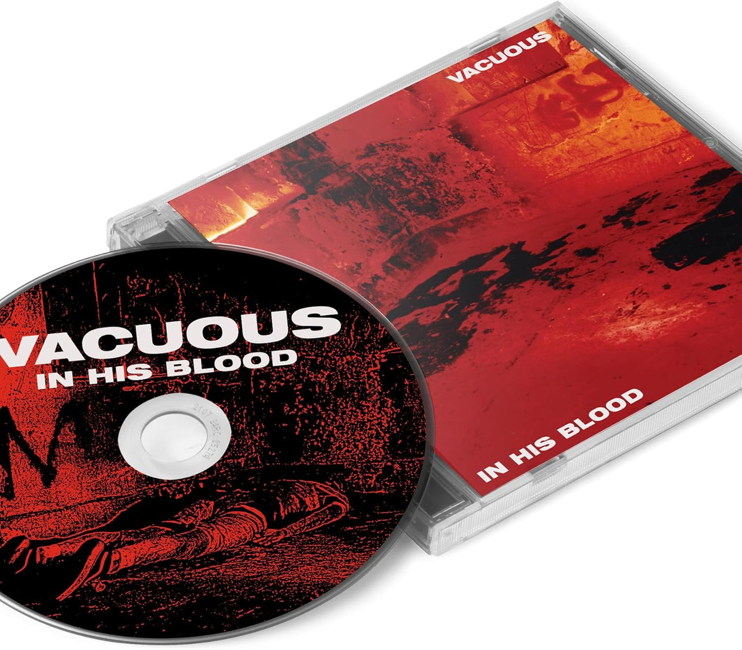 Vacuous In His Blood CD case and disc with red and black graphic art.