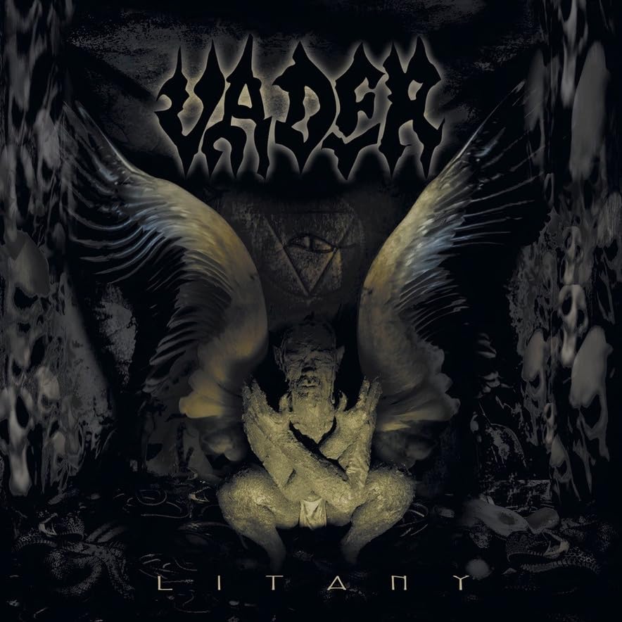 Album cover featuring a winged creature crouching before a pyramid with an eye.