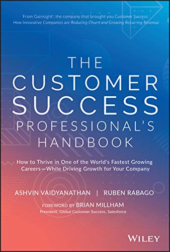 Book cover: "The Customer Success Professional's Handbook" with blue and red gradient.