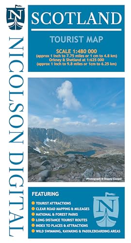 Nicolson Scotland tourist map cover with a mountain landscape image.