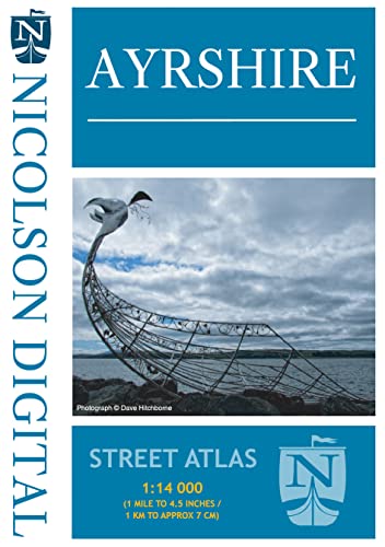 Ayrshire street atlas cover with a coastal sculpture and Nicolson Digital logo.