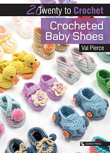 A book cover featuring various colorful crocheted baby shoes arranged on a white background.