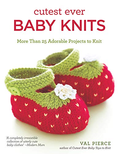 Book cover showing two red and green strawberry-themed knitted baby booties.