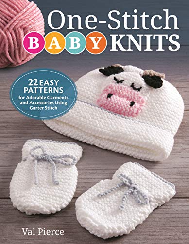 Book cover featuring knitted baby clothes: a hat, booties, and mittens.