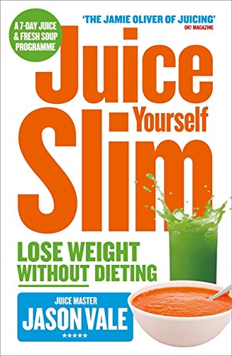 Book cover with orange text, juice glass, and bowl of soup.