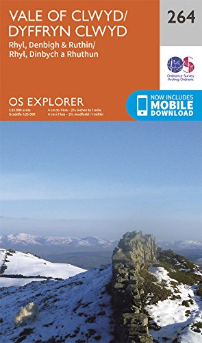 Orange Ordnance Survey Explorer map 264 of Vale of Clwyd, Wales.