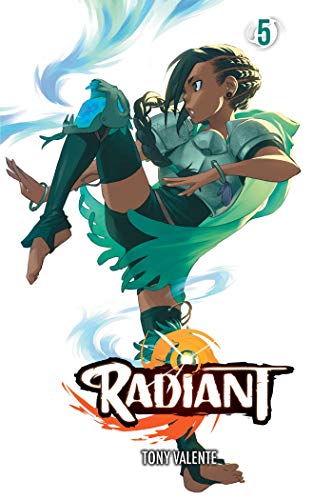 Manga cover of Radiant Volume 5 featuring a woman in green and black clothing.