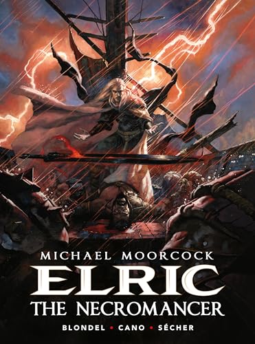 Book cover: pale warrior with swords amid storm and fallen figures.