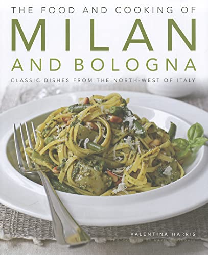 Cookbook cover featuring pasta with pesto, titled “The Food and Cooking of Milan and Bologna.”