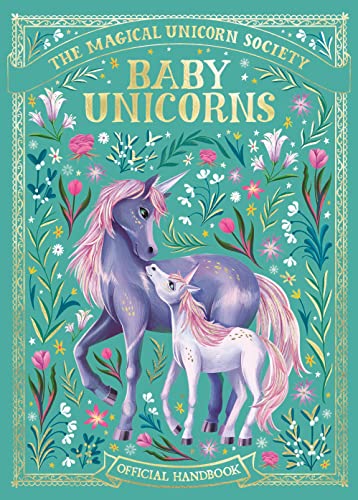 Book cover depicting a purple unicorn with its baby in a floral setting.