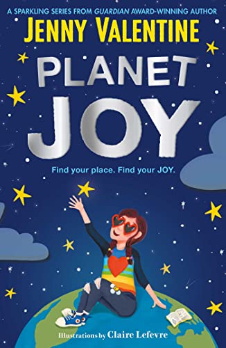 Book cover: "Planet Joy" with a girl sitting on a globe.