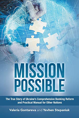 Book cover: “Mission Possible” about Ukraine’s banking reform, with puzzle pieces.