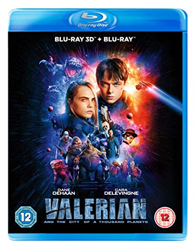 Blu-ray cover art for Valerian and the City of a Thousand Planets featuring cast.