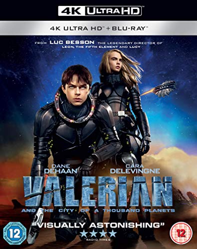 Valerian Blu-ray cover featuring Dane DeHaan and Cara Delevingne in sci-fi attire.