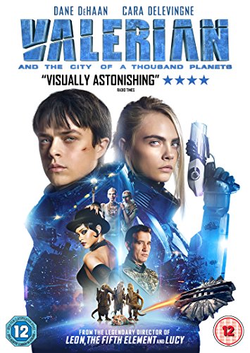 "Valerian and the City of a Thousand Planets DVD cover featuring main characters and spaceship."