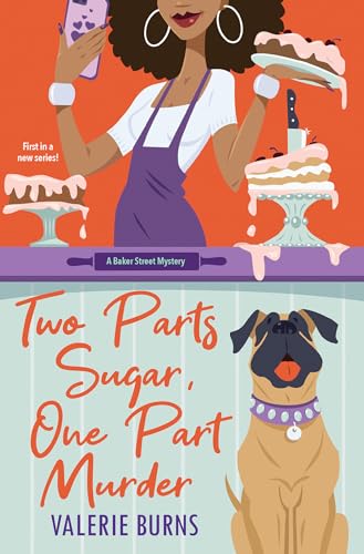 Book cover featuring a baker, cakes, and a brown dog with a collar.